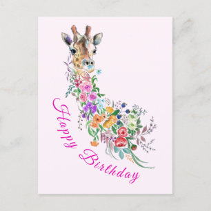 Postale Carte d'anniversaire Art Coloré Floral Girafe