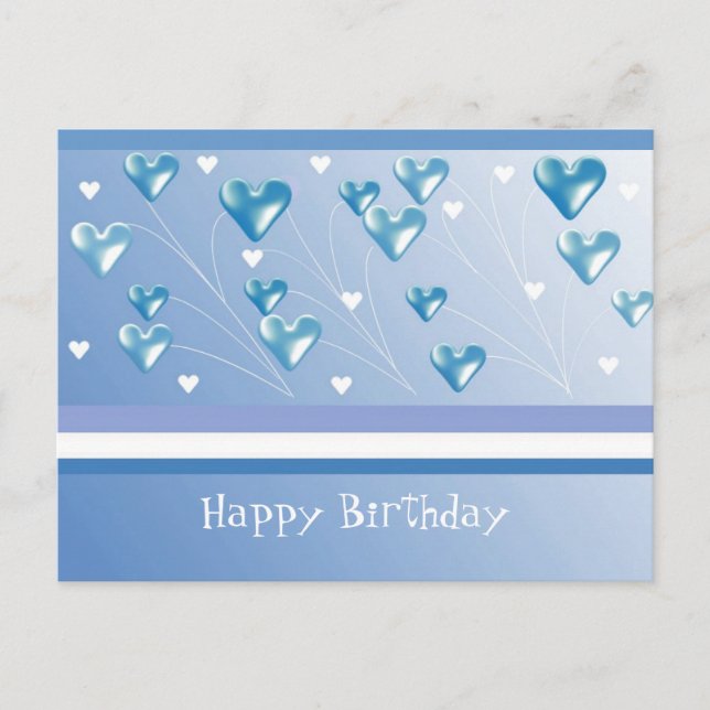 Postale Carte d'anniversaire aux cœurs bleus flottants (Devant)