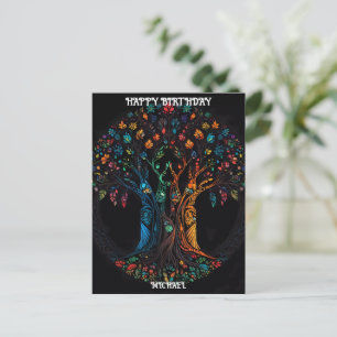 Postale Carte d'anniversaire avec arbre en pleine couleur