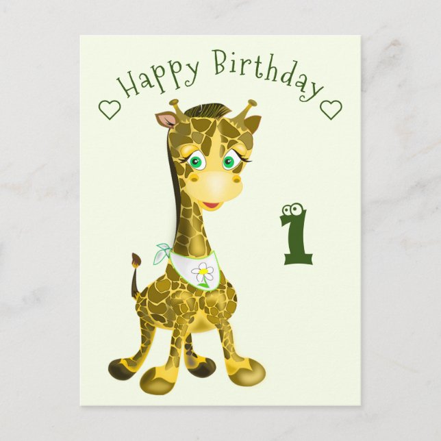 Postale Carte d'anniversaire avec Baby Giraffe - Ajouter l (Devant)