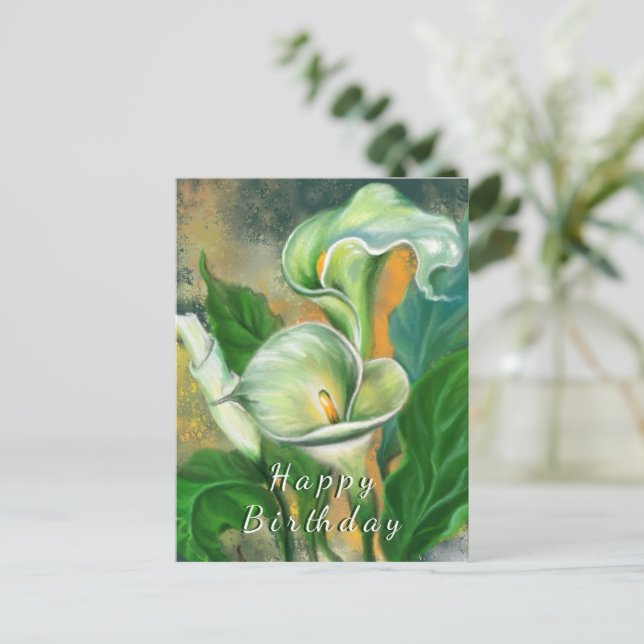 Postale Carte d'anniversaire avec Calla Lily Flowers (Debout devant)