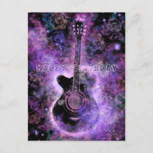 Postale Carte d'anniversaire avec musique guitare romantiq