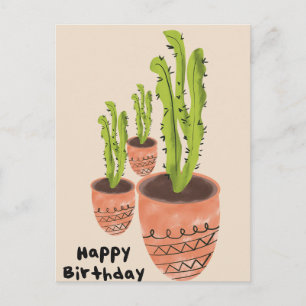 Postale Carte d'anniversaire avec plante verte haute à feu