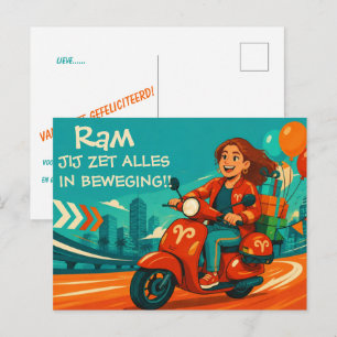 Postale Carte d'anniversaire Bélier enjouée pour [Elle]