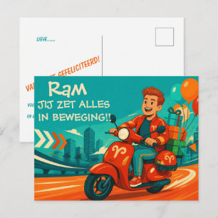 Postale Carte d'anniversaire Bélier ludique pour [lui]