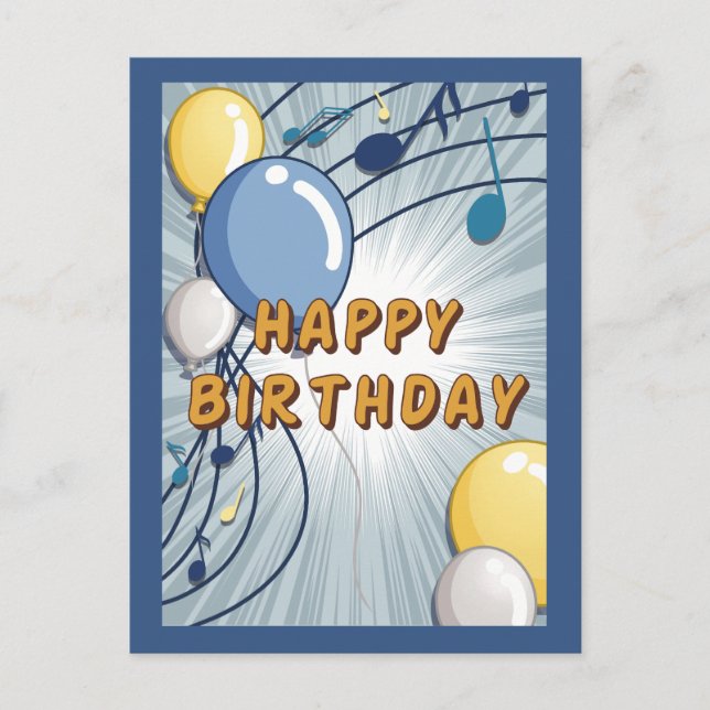 Postale Carte d'anniversaire bleu et jaune (Devant)