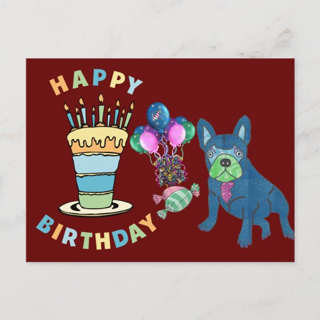 Postale Carte d'anniversaire Bouledogue français Carte pos (Devant)