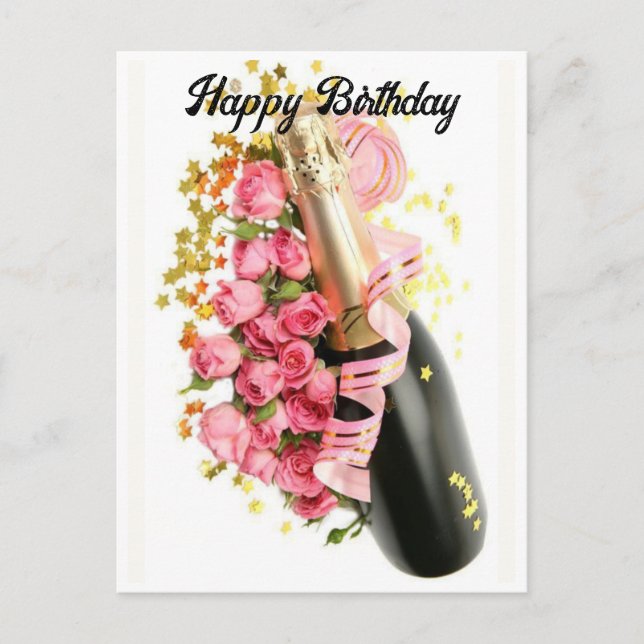 Postale Carte d'anniversaire Champagne & Roses Roses (Devant)