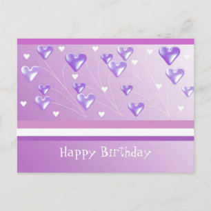 Postale Carte d'anniversaire coeurs violets flottants