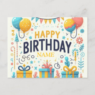 Postale Carte d'anniversaire colorée et joyeuse - Ballons 