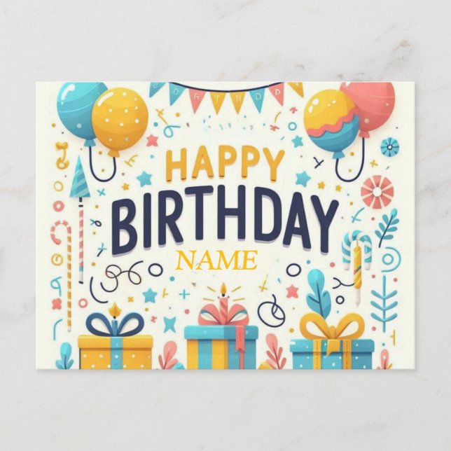 Postale Carte d'anniversaire colorée et joyeuse - Ballons  (Devant)