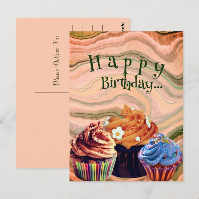 Postale Carte d'anniversaire Cupcakes Simple et Douce| (Devant / Derrière)