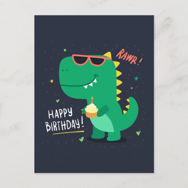 Postale Carte d'anniversaire Cute Dinosaur (Devant)