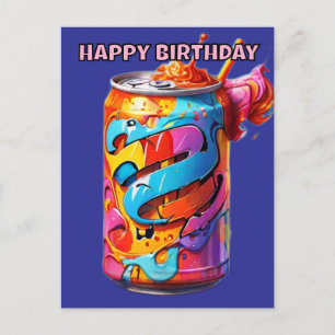 Postale carte d'anniversaire de canette de soda colorée ps