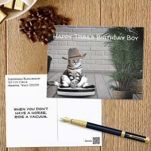 Postale Carte d'anniversaire de chat de cowboy drôle sur u