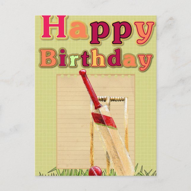 Postale Carte d'anniversaire de cricket (Devant)
