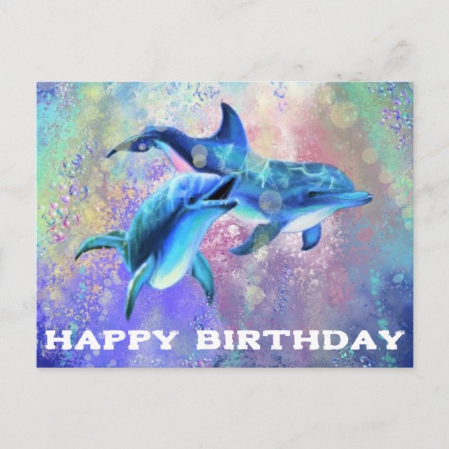Postale Carte d'anniversaire de dauphins avec des dauphins (Devant)
