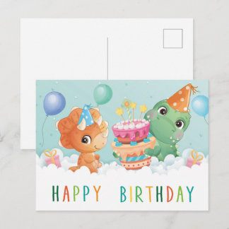 Postale carte d'anniversaire de dinosaure mignon