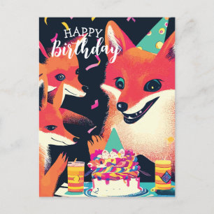 Postale Carte d'anniversaire de la famille du renard heure