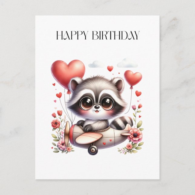 Postale Carte d'anniversaire de pilote raton laveur (Devant)