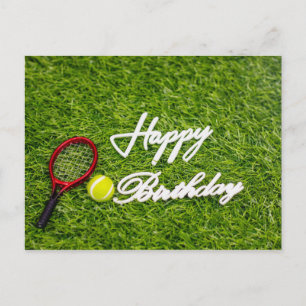 Postale Carte d'anniversaire de tennis avec raquette et ba