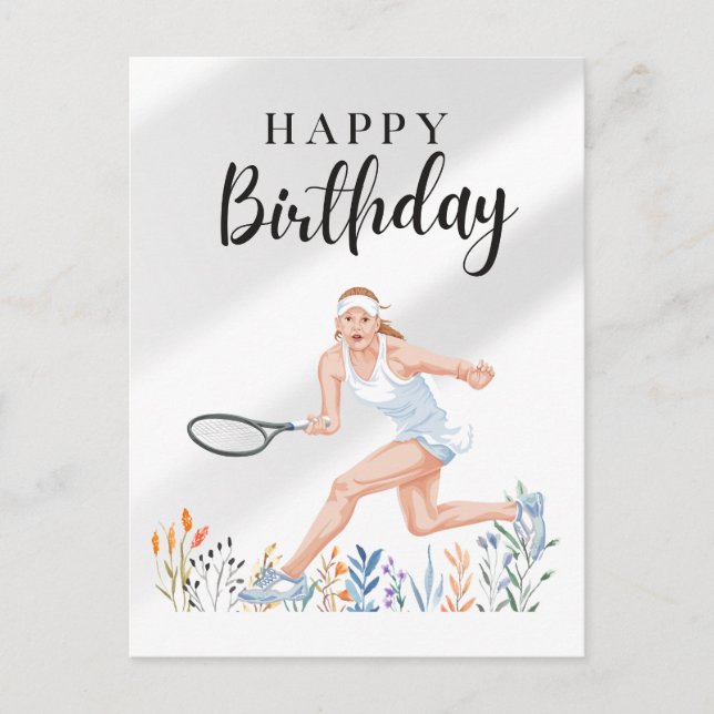 Postale Carte d'anniversaire de tennis pour joueuse (Devant)