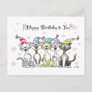 Postale Carte d'anniversaire des chats de fête - Art dessi