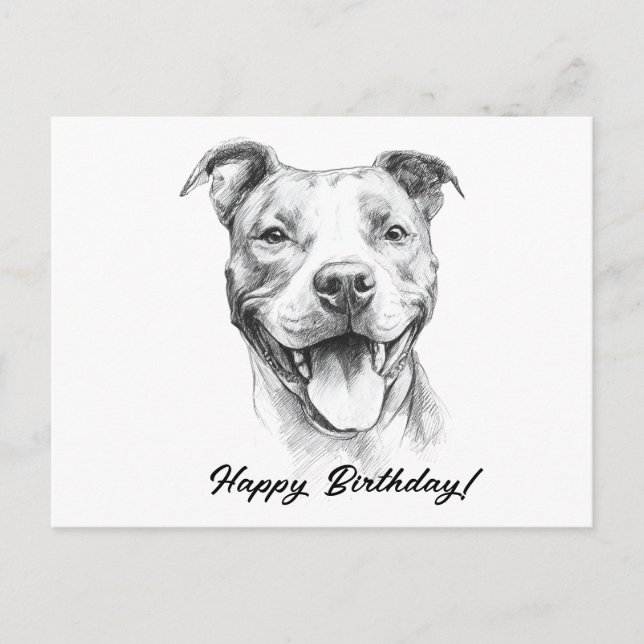 Postale Carte d'anniversaire dessinée à la main Pitbull no (Devant)