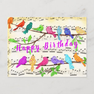Postale Carte d'anniversaire d'oiseaux musicaux colorés du