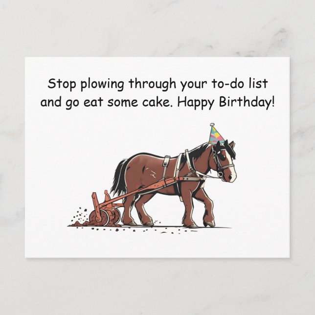Postale Carte d'anniversaire drôle avec un cheval de labou (Devant)