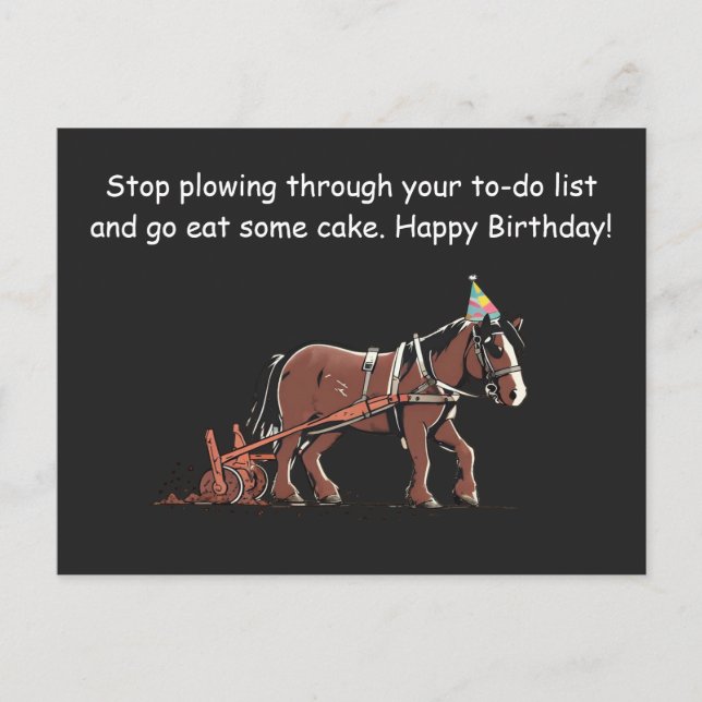 Postale Carte d'anniversaire drôle avec un cheval de labou (Devant)
