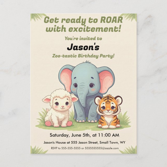 Postale Carte d'anniversaire du Zoo Rugissant (Devant)