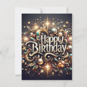 Postale Carte d'anniversaire élégante avec paillettes noir
