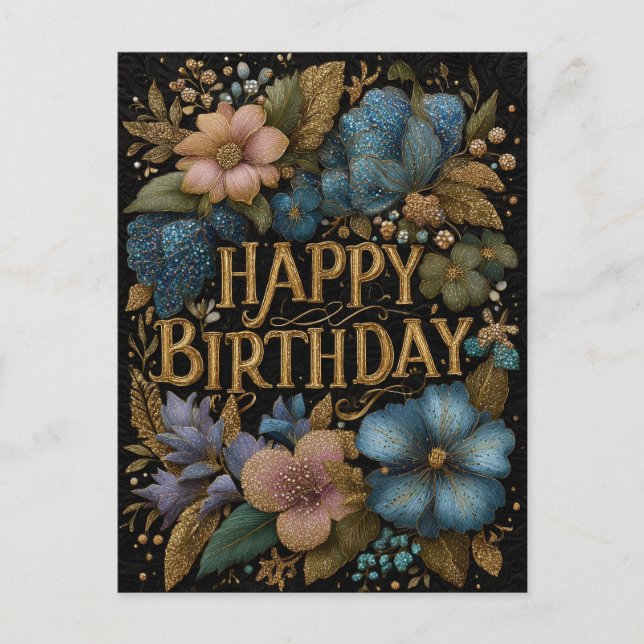 Postale Carte d'anniversaire élégante avec texte doré (Devant)