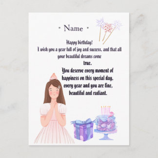 Postale Carte d'anniversaire élégante pour elle – Message