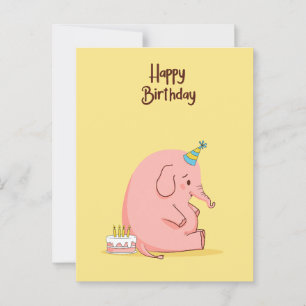 Postale Carte d'anniversaire éléphant triste mignon – Past