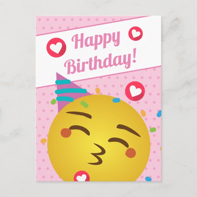 Postale Carte d'anniversaire Emoji Bisou Points Roses Mign (Devant)