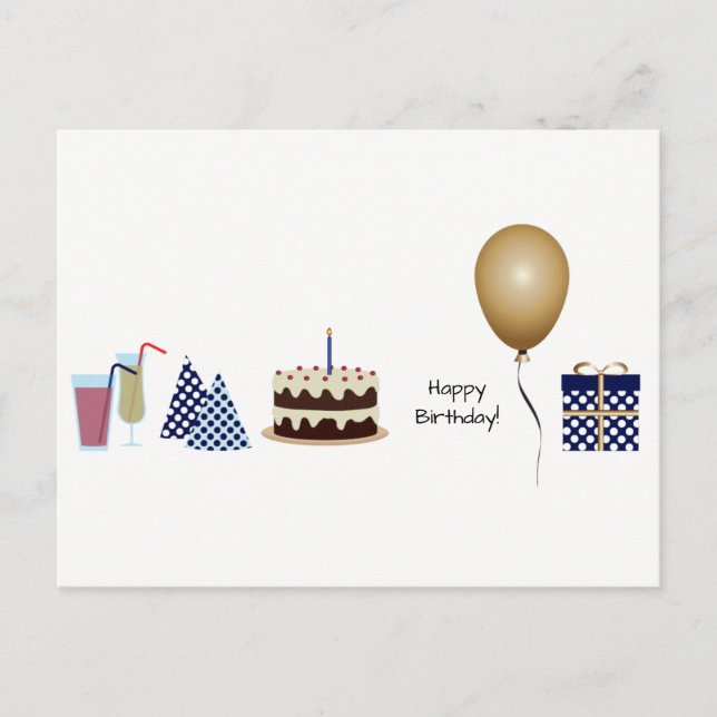 Postale Carte d'anniversaire - en bleu marine (Devant)