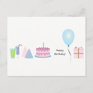 Postale Carte d'anniversaire - en rose et bleu