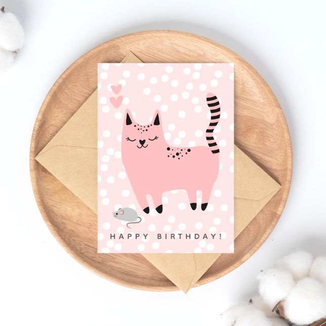 Postale Carte d'anniversaire enfant - Chat rose mignon (Créateur téléchargé)