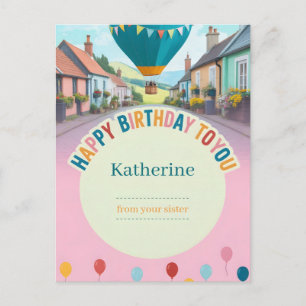 Postale Carte d'anniversaire fantaisiste avec ballon à air