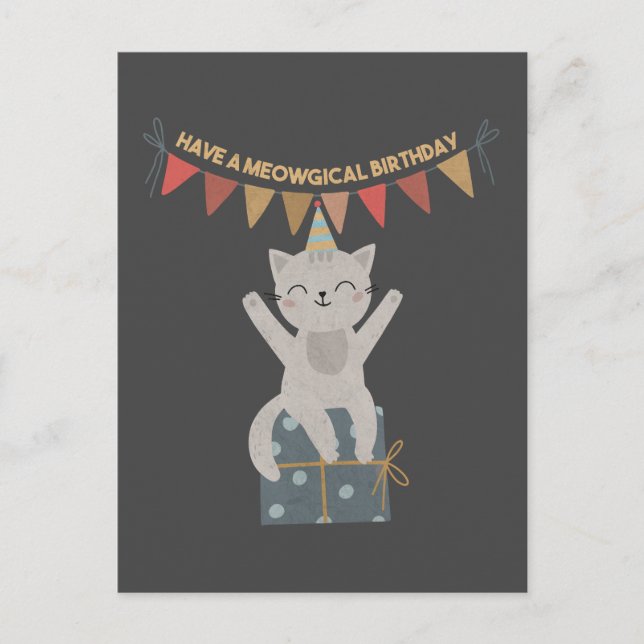 Postale Carte d'anniversaire félin magique (Devant)