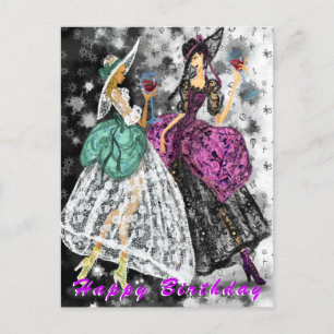 Postale Carte d'anniversaire Femmes modernes buvant du vin