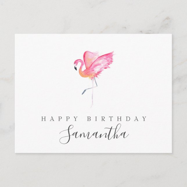 Postale Carte d'anniversaire flamant rose à l'aquarelle (Devant)