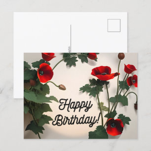 Postale Carte d'anniversaire, fleurs de coquelicots,