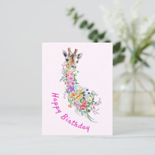 Postale Carte d'anniversaire Floral Giraffe
