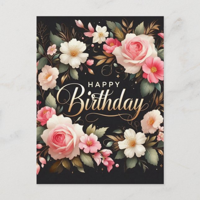 Postale Carte d'anniversaire florale élégante (Devant)