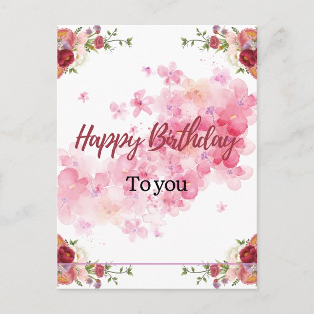 Postale Carte d'anniversaire florale rose (Devant)