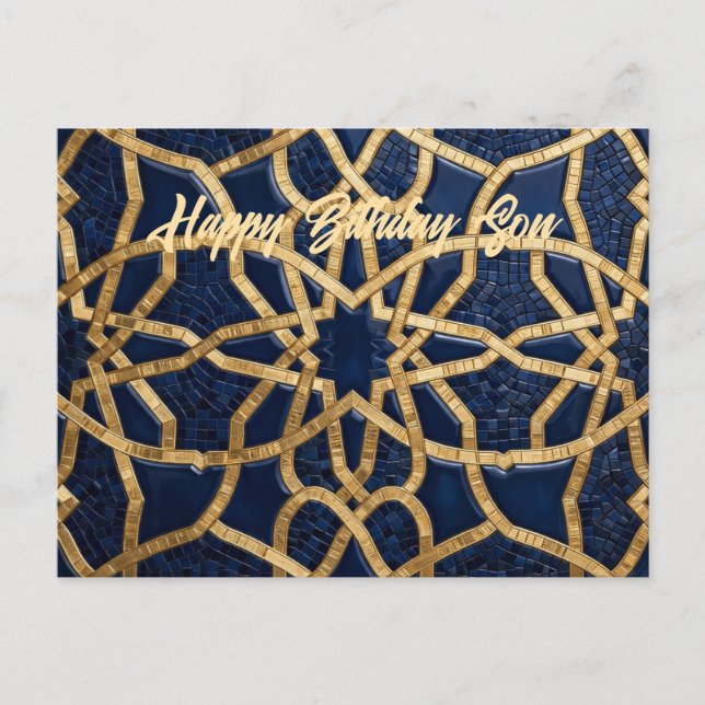 Postale Carte d'anniversaire garçon bleu marine et or  (Devant)