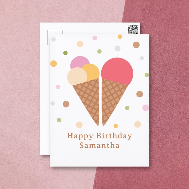 Postale Carte d'anniversaire glace (Ice Cream Happy Birthday Postcard)